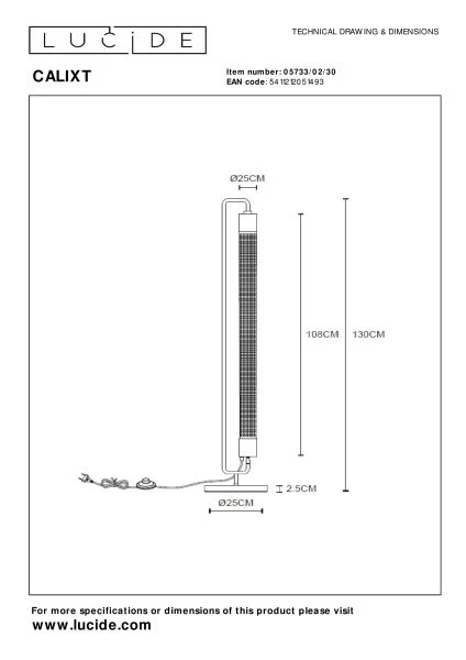 Lucide CALIXT - Floor lamp - 2xE27 - Black - technical